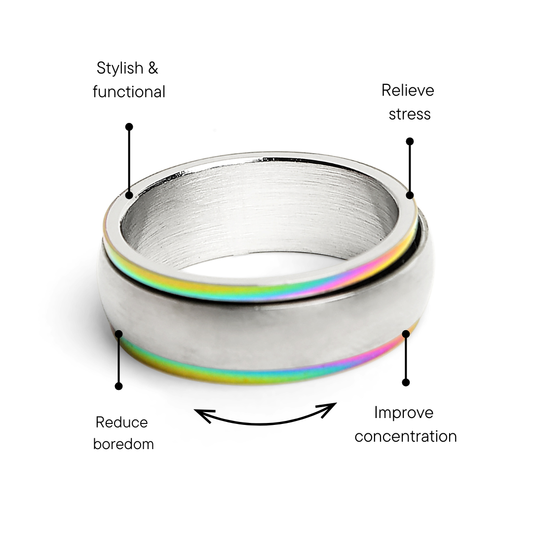 Rainbow Edge Stainless Steel Polished Spinner Center Ring